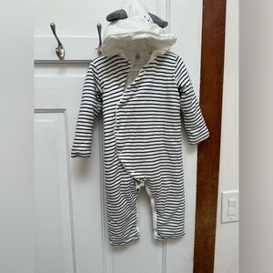 Petit Bateau Striped Cotton Jumpsuit with Ears 18m